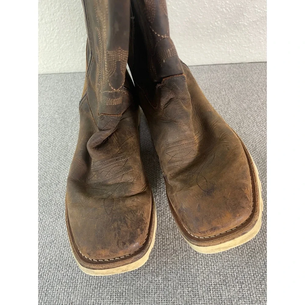 Old West Boys Brown Leather Western Cowboy Boots Square Toe Wedge Sole 4.5D